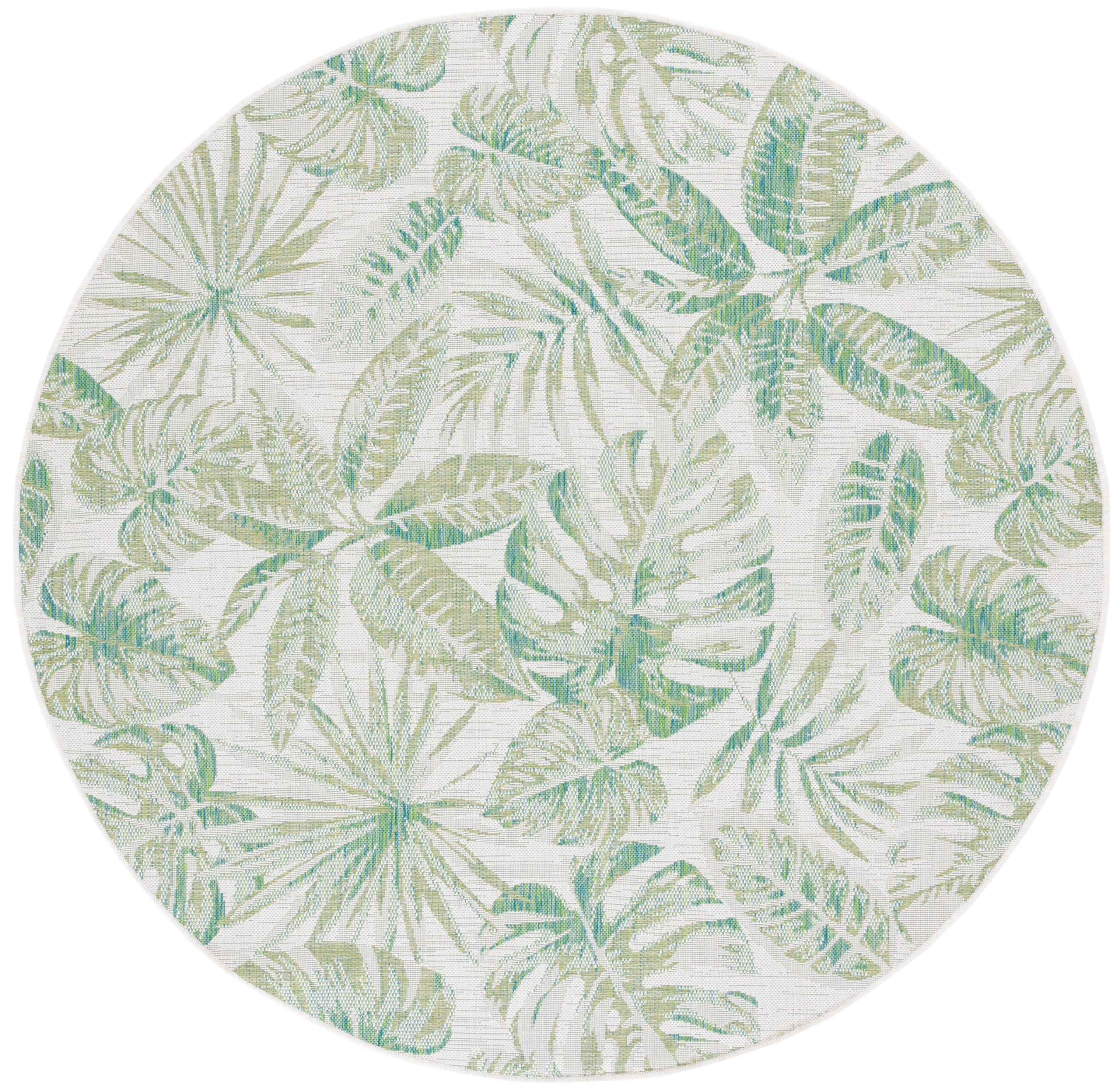 SAFAVIEH Courtyard Jaylen Botanical Indoor/Outdoor Area Rug, Ivory/Green, 6'7" x 6'7" Round