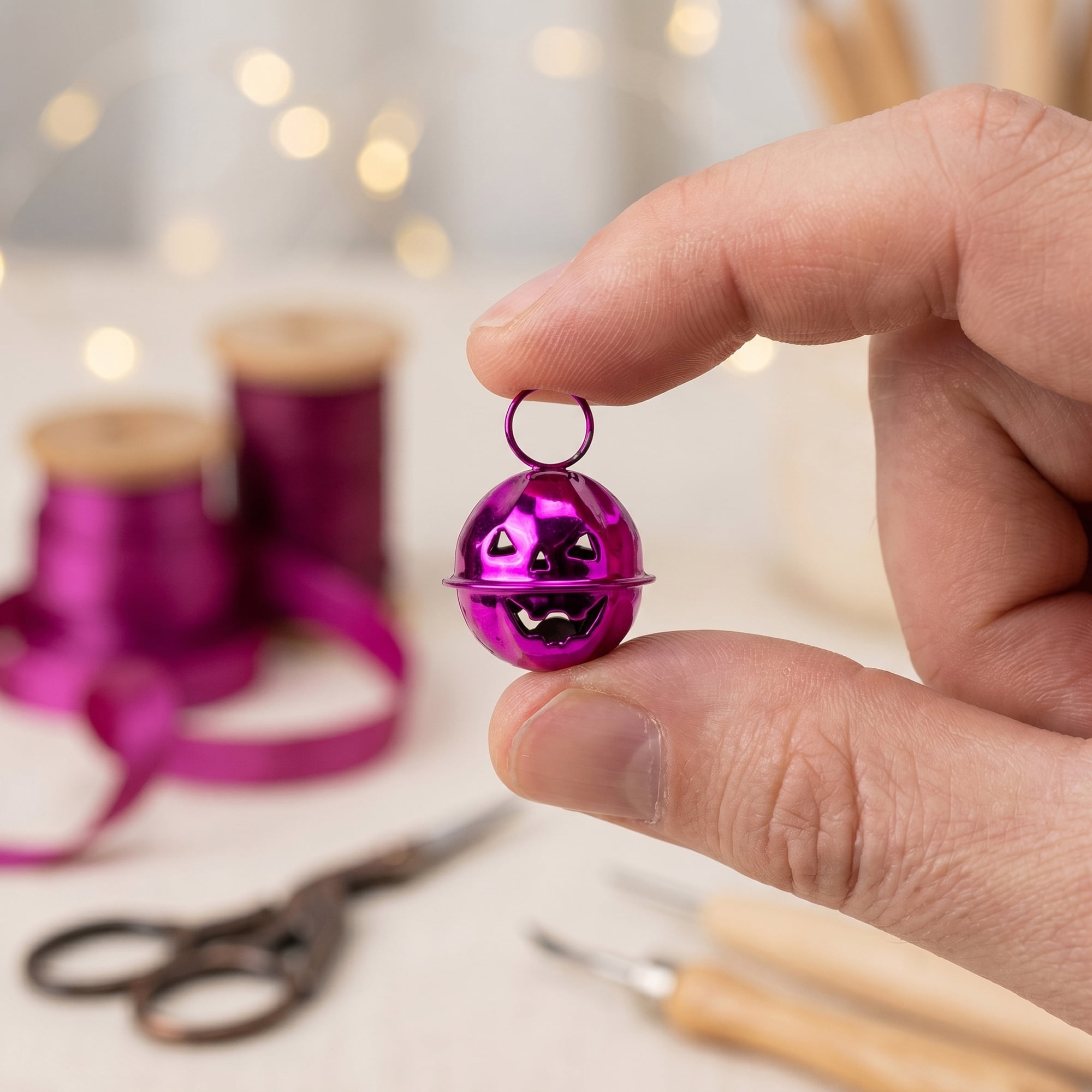 Unique Bargains 10Pcs Pumpkin Halloween Craft Round Bells Purple Halloween Decor 0.9"L x 0.9"W x 0.9"H