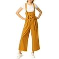 thumbnail image 3 of MODA NOVA Juniors Button Front High Waist Belted Straight Fit Overall Jumpsuit Yellow 2XL, 3 of 7