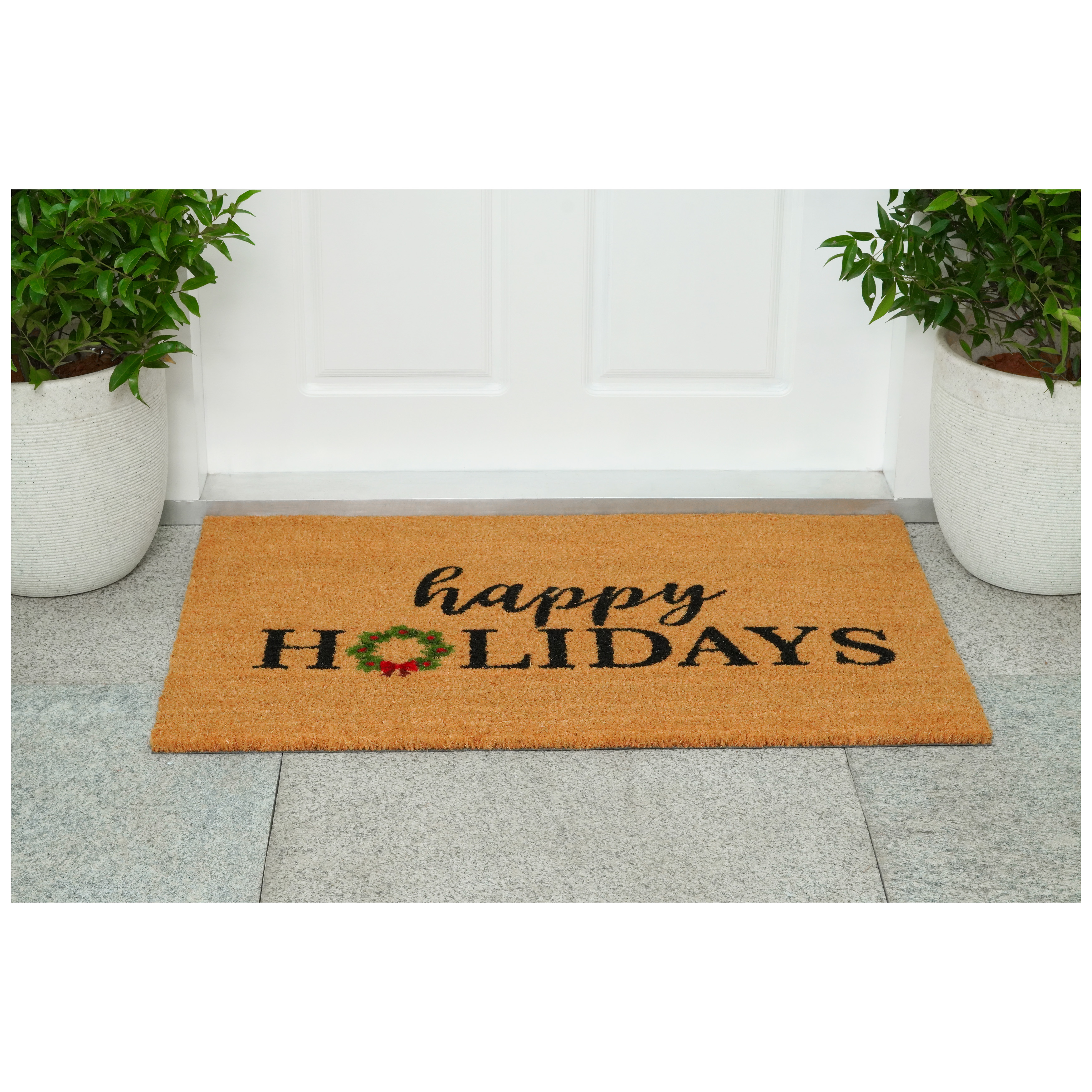 Happy Holidays Christmas Wreath Doormat,24"x36"