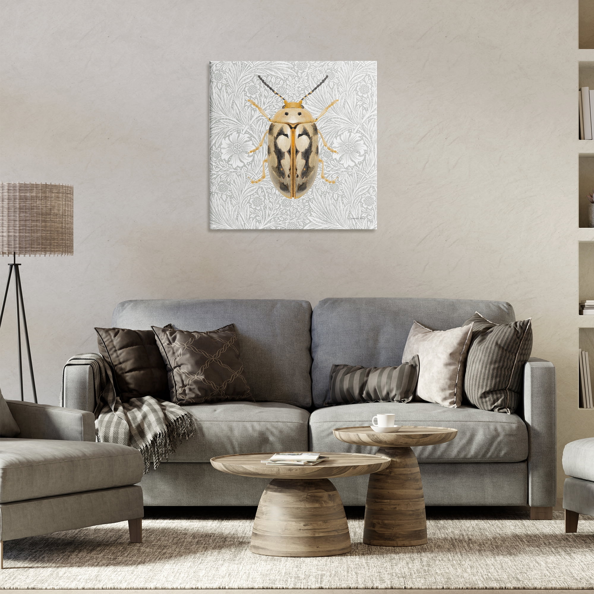 Stupell Industries Vintage Beetle Floral Pattern Animals & Insects Painting Gallery Wrapped Canvas Art Print Wall Art, 24 x 24