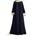 thumbnail image 1 of asddcavvf Robes pour Femmes Robe Musulmane Moyenne Couleur Unie Manches Bouffantes Fermeture Éclair devant Ronde Nec, 1 of 5