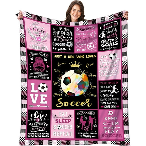 Soccer Blanket Gifts for Girls Women Ultra Soft Flannel Soccer Throw Warm Blanket for Soccer Lovers Gifts Adults Kids 50"x40"