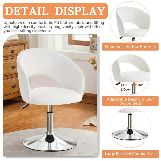 Furniliving Swivel Accent Chair, Armless, Adjustable PU Vanity