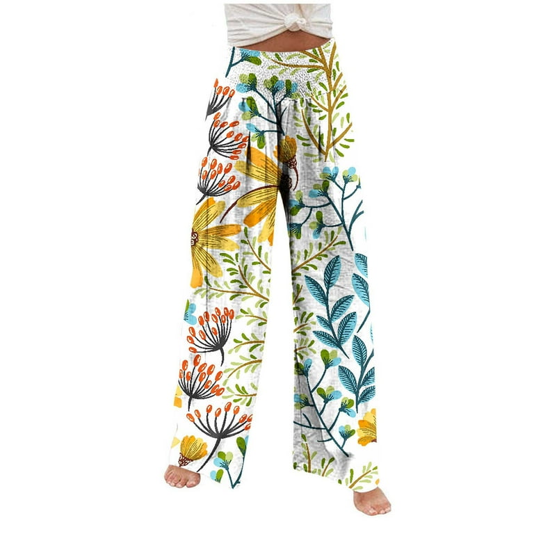 Women's High Waist Wide Leg Pants Plus Size Smocked Lounge