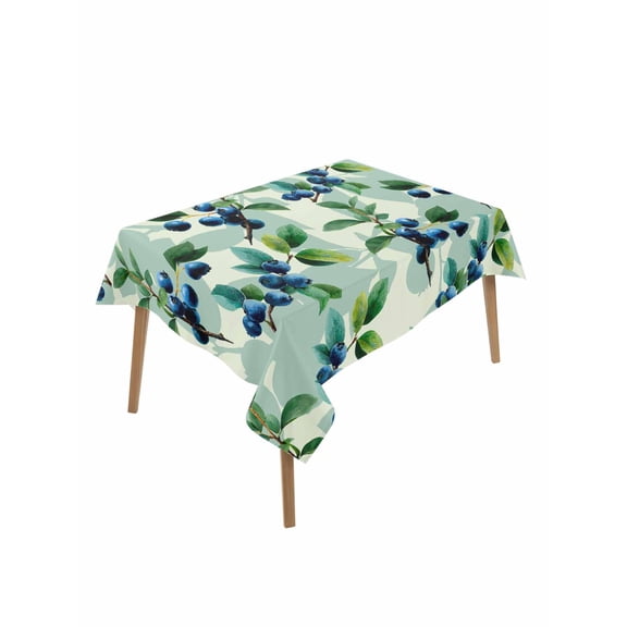 Blueberry Botanical Rectangle Tablecloth, Green Spring Leaves Branches Waterproof & StainResistant Tablecloth, Washable Oil-proof Table Cover for Dining/Party/Wedding/Camping/Buffet 52x70 In