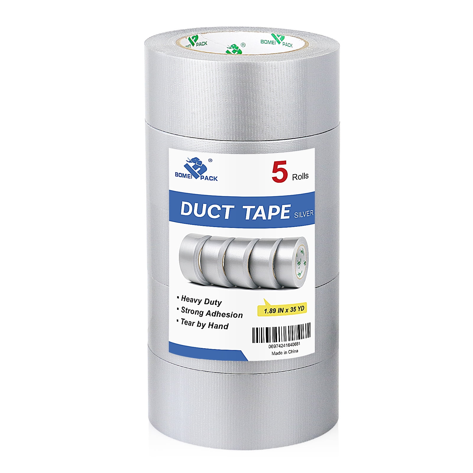 BOMEI PACK Silver Duct Tape,1.89 in. x 35y,5 Pack,Tear by Hand