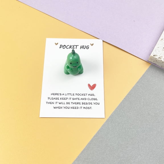WWG Green Dinosaur Resin English Pocket Card Comfort Greeting Card Holiday Gift with Message Space for Handwritten Note