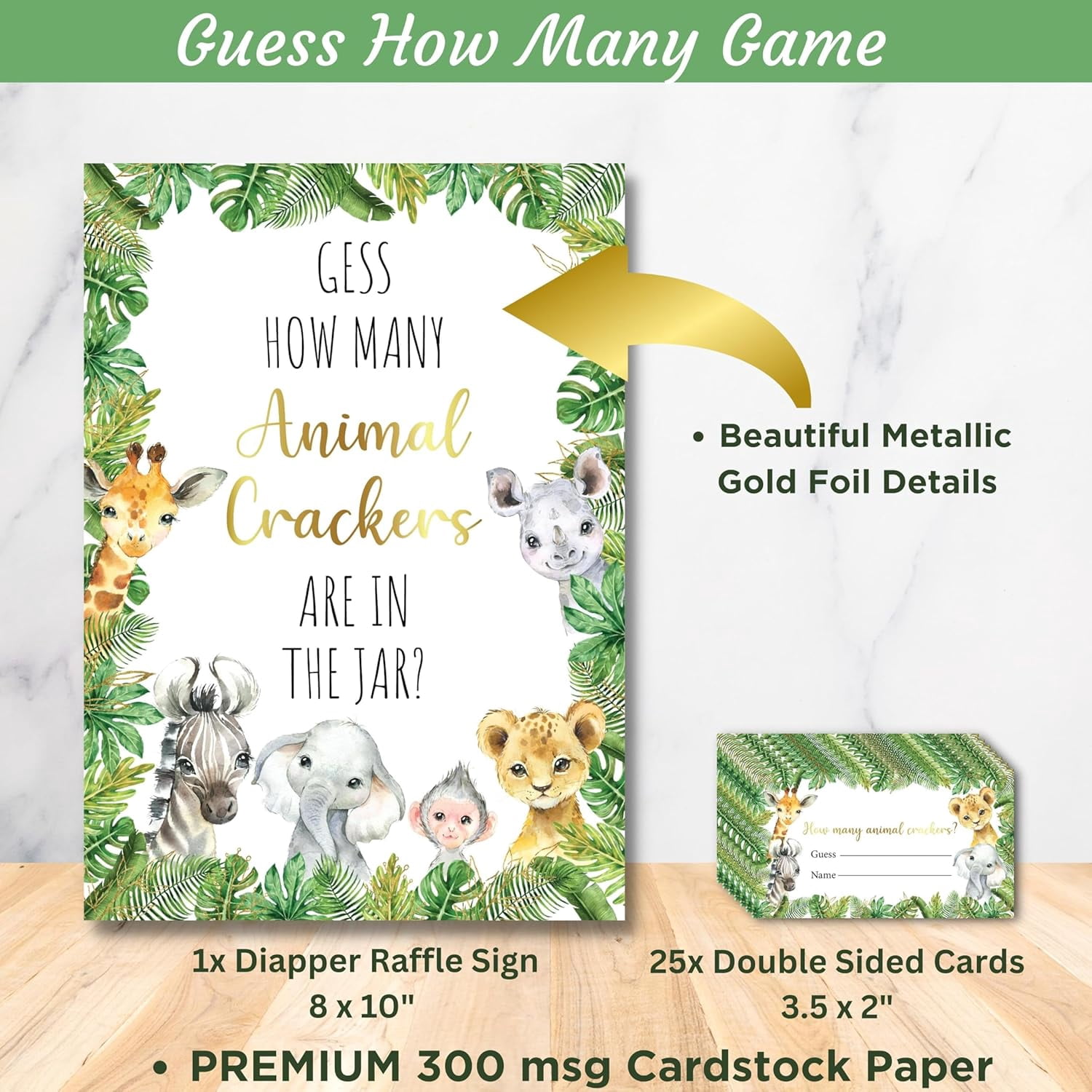 153 Pc Jungle Safari Baby Shower Invitations For Boy Or Girl With Envelopes, Baby Thank You Cards, Book Request Cards, Diaper Raffle Box With Ticket & Sign, Guess How Many Baby Shower Game