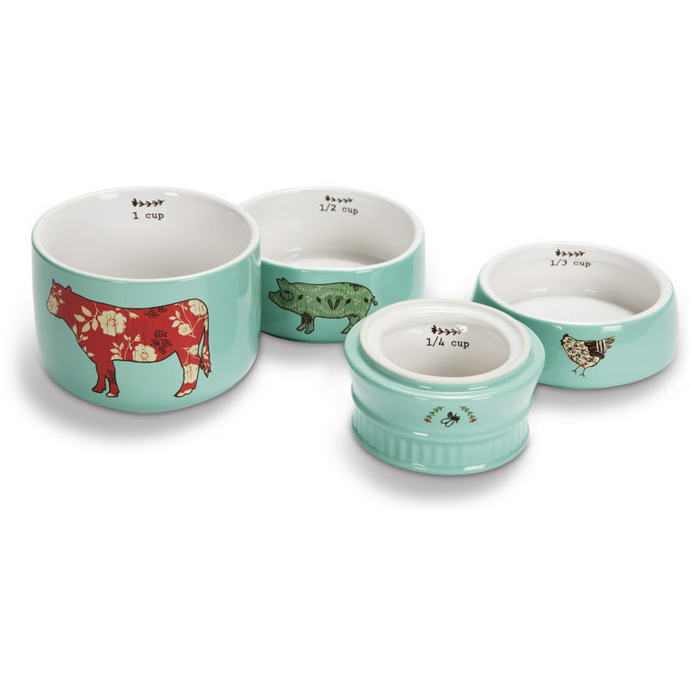 Pavilion - Teal Mason Jar Measuring Cups Bee Chicken Pig and Cow 