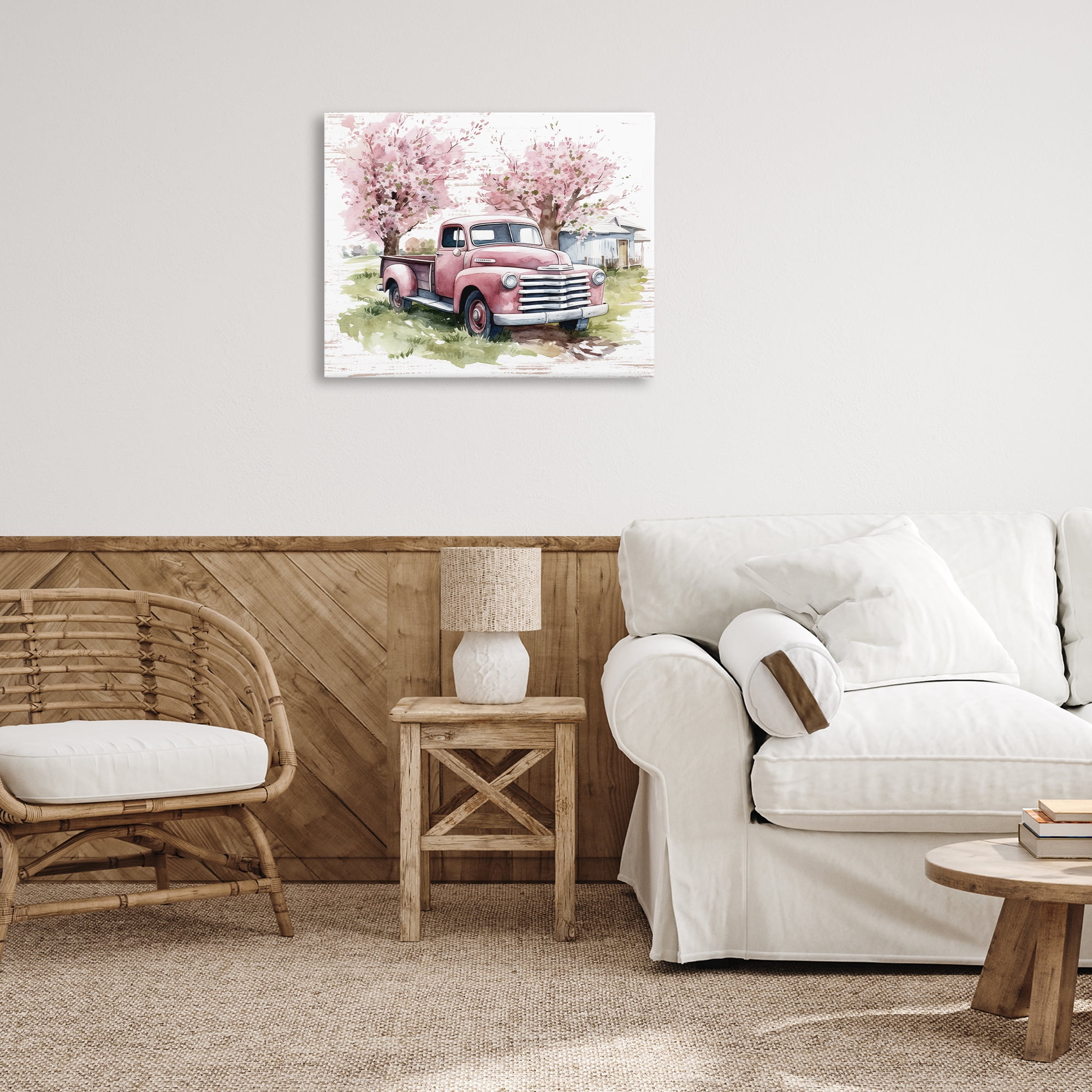 Stupell Industries Cherry Blossoms & Pickup Transportation Painting Gallery Wrapped Canvas Art Print Wall Art, 30 x 24