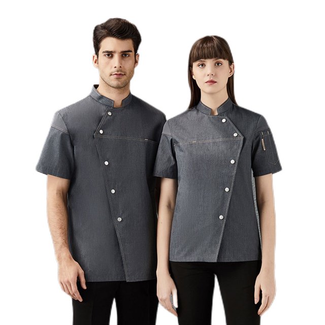 Sonducket Chef manga corta hombres mujeres transpirable Catering uniforme ropa Unisex ropa de trabajo conjunto disfraz restaurante cocina café Camisetas Gris vaquero METRO