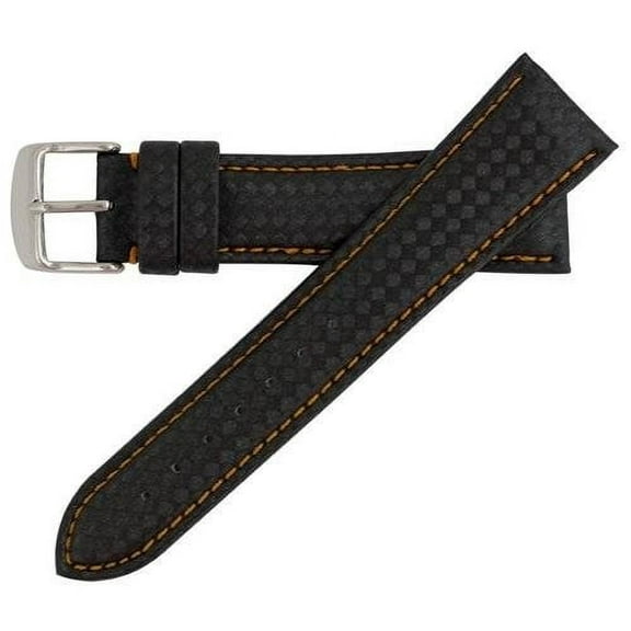 20mm Hadley-Roma Carbon Fiber Mens Black Orange Leather Watch Band Strap MS840