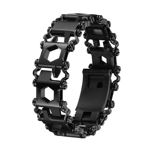 (Negro) Pulsera de plata multiherramientas de supervivencia para hombres, pulsera multifunción de acero inoxidable 29 en 1 Pulsera multiherramientas para exteriores Pulsera de banda de rodadura port