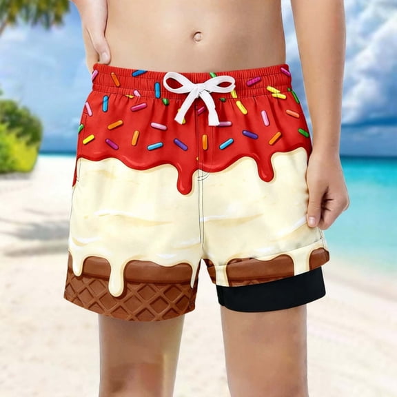 Boys Summer Casual High Waisted Loose Swim Trunks Beach Shorts For Kids Ages 5 13 Outdoor Play Red 7-8 Years