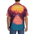thumbnail image 3 of Lsque Neon Sunset Cyberpunk Cityscape print Men's Cuban Collar Short Sleeve Shirt Summer Beachwear Casual Button Down Fashionable Vacation Leisure Shirt-XX-Large, 3 of 7