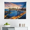 thumbnail image 1 of Landscape Tapestry, Brooklyn Bridge Pedestrian Walkway Before Sunrise American Landmark Picture, Fabric Wall Hanging Decor for Bedroom Living Room Dorm, 2 Sizes, Purple Brown, by Ambesonne, 1 of 1