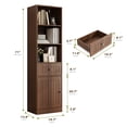 thumbnail image 3 of Farmhouse Bookshelf with Drawer, 71" Tall Narrow Bookcase with Adjustable Left/Right Door, Adjustable Shelf, Freestanding Display Book Shelf for Living Room,Bedroom, Office, Walnut, 3 of 10