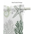 thumbnail image 5 of Sage Green Coastal Kitchen Valances for Windows Farmhouse Linen Window Valance Curtain for Living Room Window Treatment Grey Ocean Starfish Shell Seahorse Valance Rod Pocket Topper, 60 x 18 Inch, 5 of 6