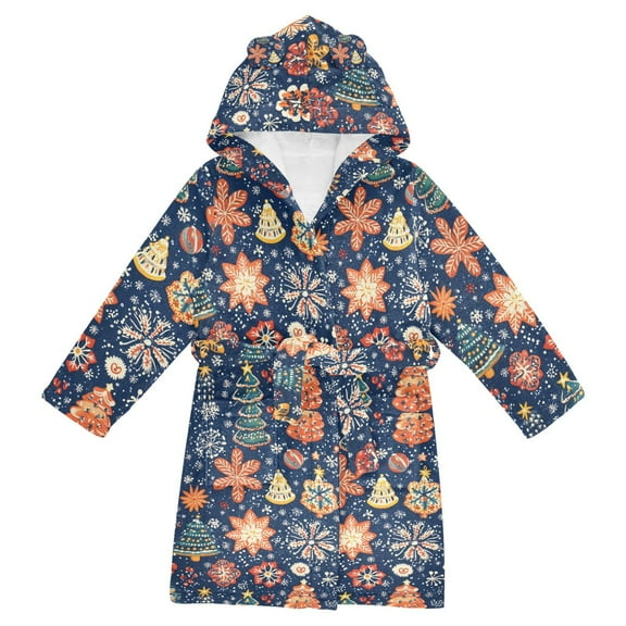 FORMRS Niños Bathrobe Unisex Hooded Robe Soft Plush Pajamas Sleepwear, Size 2-3T, Christmas Splendor