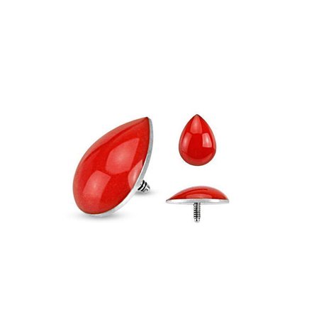 Internally Threaded Dermal Anchors - Red Blood Drop Dermal Anchor Top Surgical Steel Internally Threaded 5x6mm