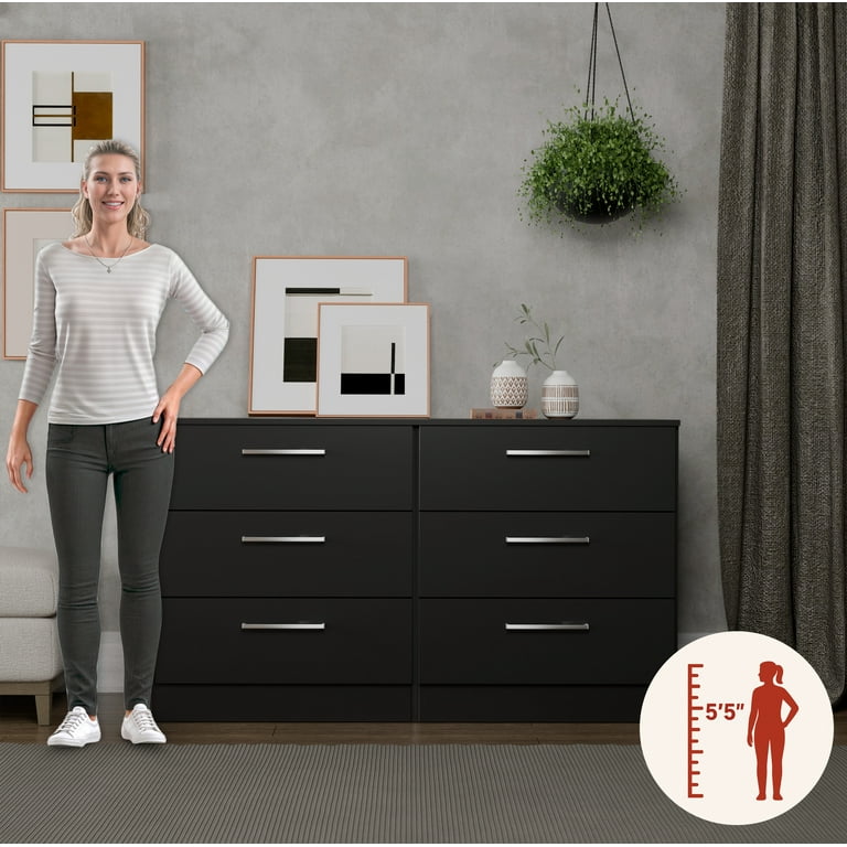 Kappesberg Jolyne 6-Drawer Horizontal Dresser, Black – Modern Kappesberg Jolyne 6-Drawer Horizontal Dresser, Black – Modern