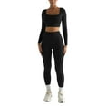 thumbnail image 1 of Conjunto de yoga de 2 piezas para mujer: top de manga larga con cuello cuadrado de color liso y pantalones deportivos, ropa deportiva ajustada, 1 of 7