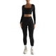thumbnail image 1 of Conjunto de yoga de 2 piezas para mujer: top de manga larga con cuello cuadrado de color liso y pantalones deportivos, ropa deportiva ajustada, 1 of 7