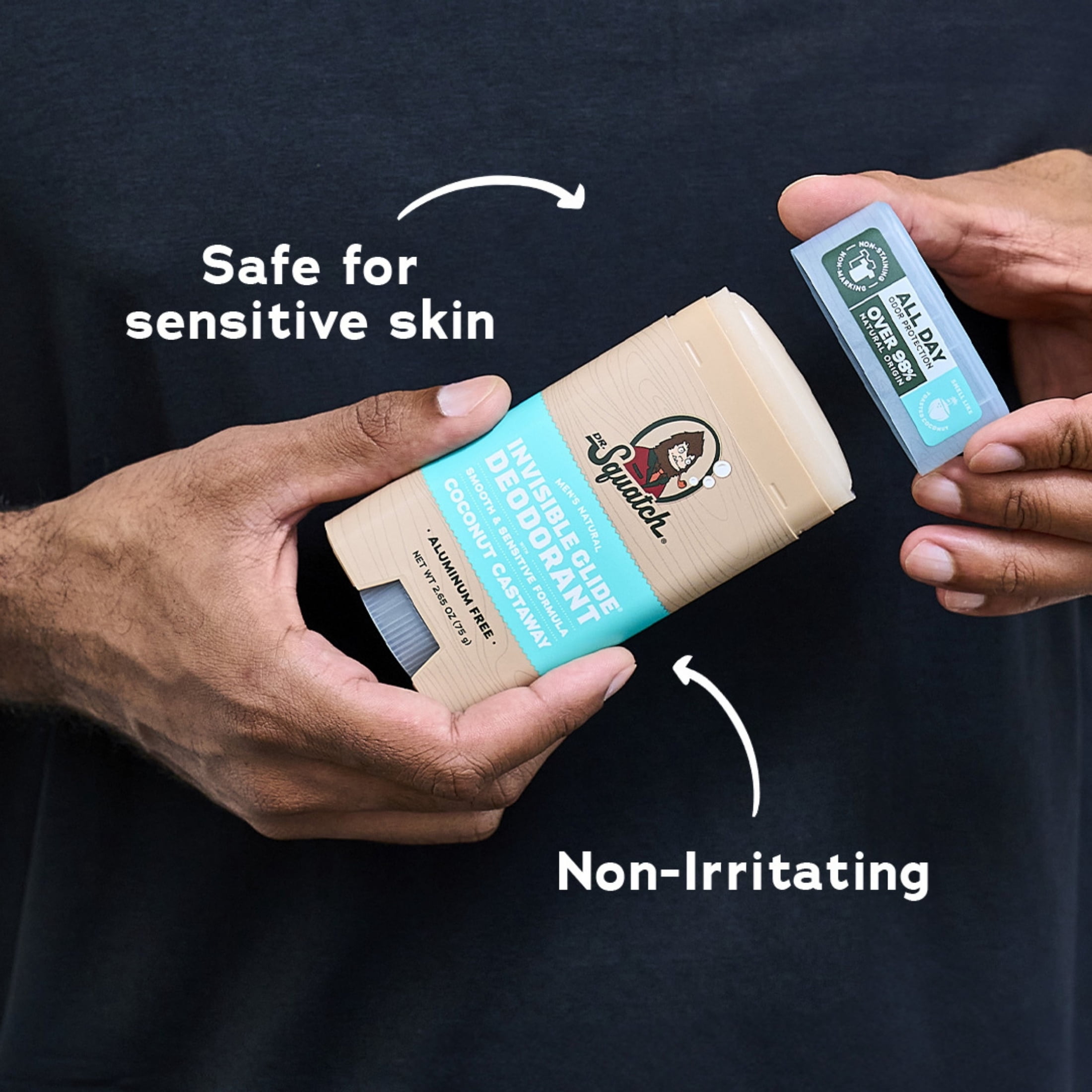 Dr. Squatch Mens Invisible Glide Deodorant Stick, Natural Aluminum Free Deodorant for Men, Coconut Castaway, 2.65 Oz