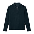 thumbnail image 2 of Men's Solid Color Waffle Knit Quarter Zip Pullover Long Sleeve Polo Sweater Slim Fit Casual Tops, 6XL, 2 of 5