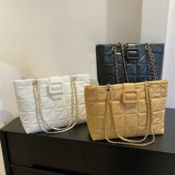Bolso de cadena para hombro y axila | Bolso de cuero acolchado de lujo | Correa ajustable | Tote de gran capacidad | Compartimentos multifuncionales | Negro, blanco, caqui | 36x20x4cm