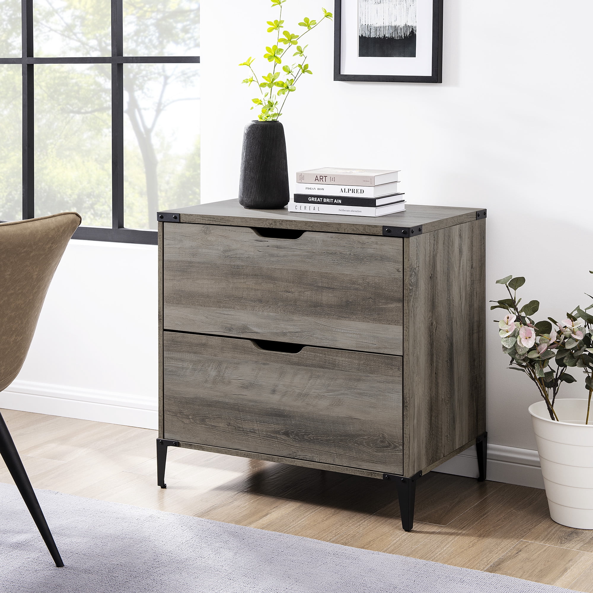 Walker Edison Modern Industrial 2-Drawer File Cabinet, Grey Wash