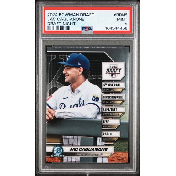 Graded 2024 Topps Bowman Draft Jac Caglianone #BDN5 Draft Night Rookie RC Baseball Card PSA 9 Mint