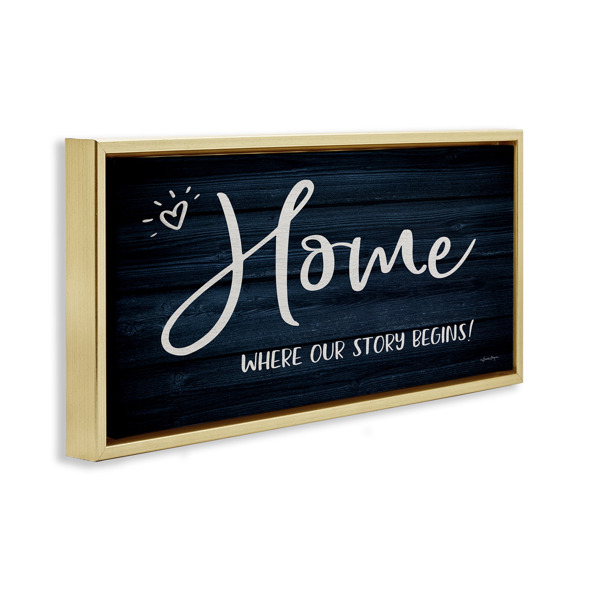 Stupell Industries Where Our Story Begins Typography Painting Gold Floater Framed Art Print Wall Art, 25 x 11