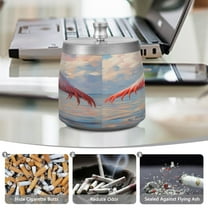 YAZAOO Ashtray for Cigarettes Stainless Creativity Flamingos Standing in Shallow Wate Pattern Steel Smokeless Ashtrays