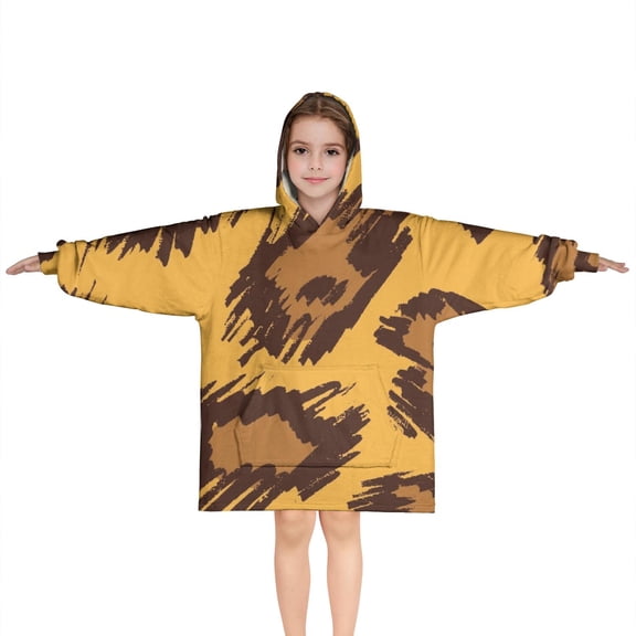 Yellow and Brown Of Leopard Print Blanket Hoodies for Kids 6-13YR Oversize Wearable Blanket Hoodies for Boys Girls Teens