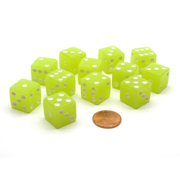 Case with 12 16mm Glow in the Dark Dice - Lemon Color with White Pips
