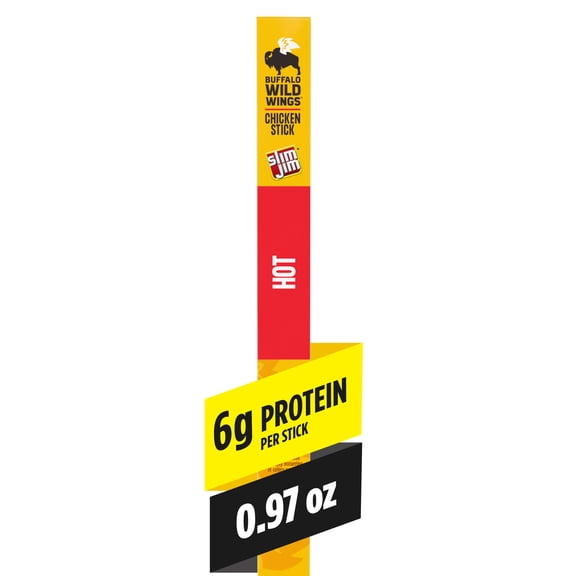 Slim Jim Giant Smoked Meat Sticks, Buffalo Wild Wings Hot Flavor, 6g Protein per Stick, 0.97oz.