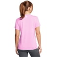 thumbnail image 2 of Camiseta Under Armour Tech Twist para mujer, cuello en V, color rosa/blanco, talla S, 2 of 2