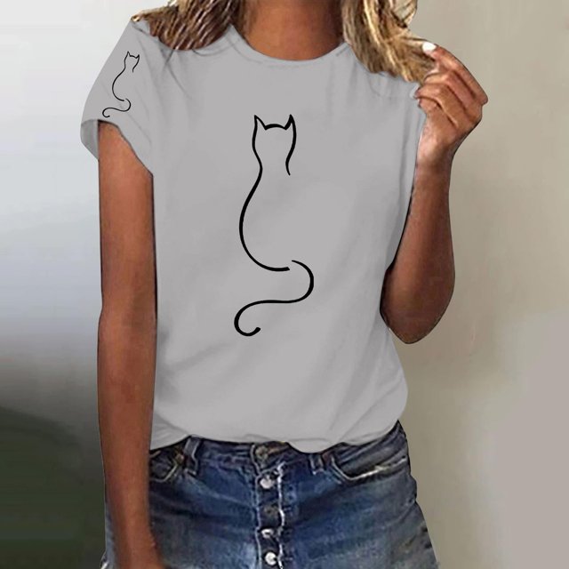 YLHFASHION Hauts pour Femmes Mode Manches 3/4 Col Rond Chemises Décontractées Tendance Blouses Imprimées Plissées devant t-Shirts jusqu'à 50 % de Rabais T-shirt à Manches Courtes pour Femmes