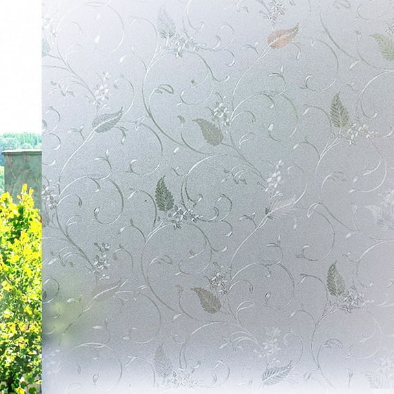 CINYOYO Window Privacy Film Decorative Window Stained Glass Window Decals Static Cling Window Sticker Vinyl Etched Flowers Frosted Window Tint Films Non-Adhesive, 23.6 x 78.7 inches