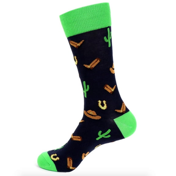 Urban-Peacock Men's Novelty Fun Socks - Cowboy Cactus - Navy - 1 Pair