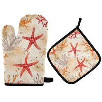 Yayeee Oven Mitts and Pot Holder Set of 4 Heat Resistant Kitchen Gloves Baking Hot Pad, Orange Starfish