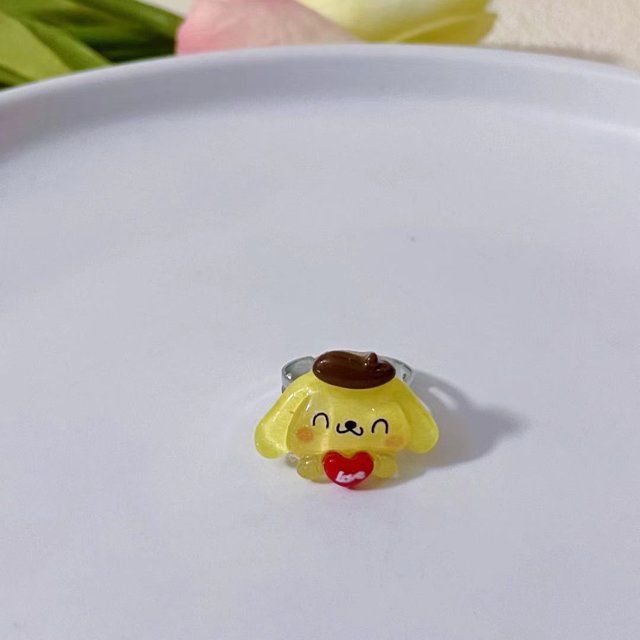 Anillo de dibujos animados Kawaii Sanrio Kuromi My Melody Anime, lindo gato Pom, Purin Girly Heart, anillo de pareja, enviar juguete de Firend para niñas