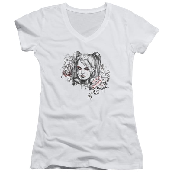 Batman Arkham Knight - Sketchy Girl - Juniors Cap Sleeve V-Neck Shirt - X-Large