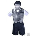 thumbnail image 4 of Infant Boy Toddler Formal Shorts Suits Navy Blue Checks Vest Set Gingham Sz S-4T, 4 of 5