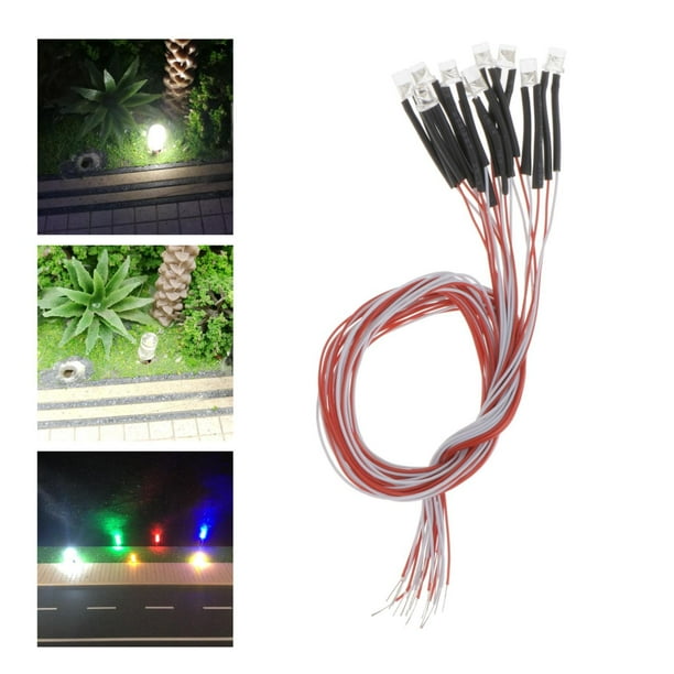 10 Unids DC3V 3MM LED Lámpara de lámpara de lámpara de lámpara de lámpara de Emisión de Emisión Precableada Color Surtido blanco Yotijar Micro luces de paisaje
