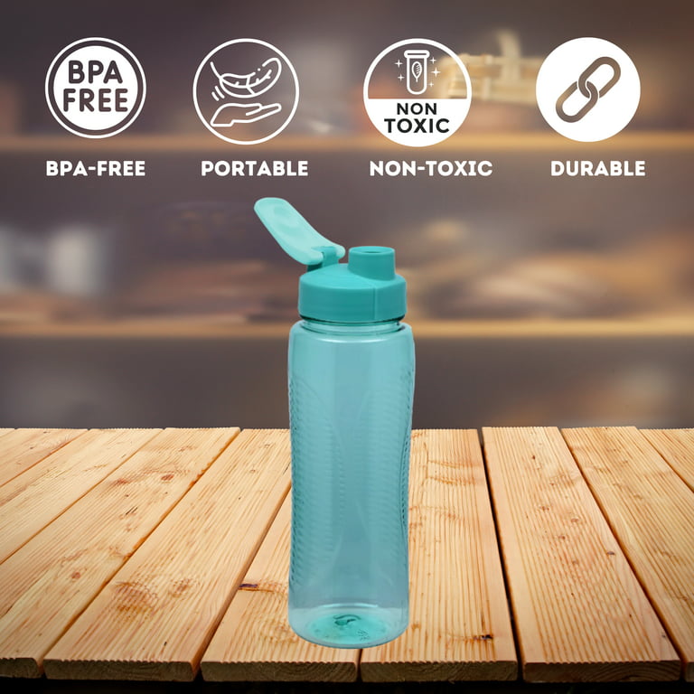 Clear Water Bottle with Coloured Flip Straw Lid - BPA free
