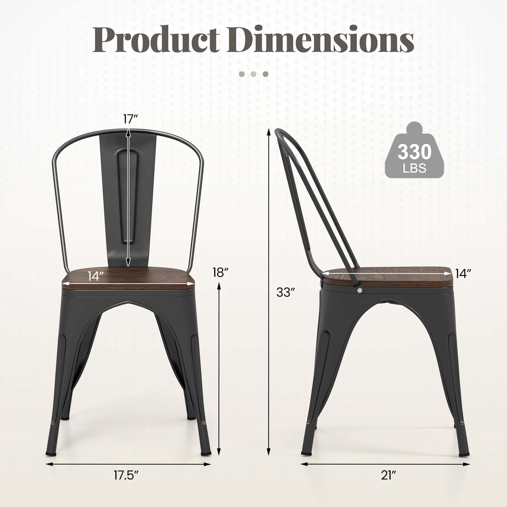 Gymax Tolix Style Metal Dining Chairs Set of 4 w/ Wood Seat & Removable Backrest Black