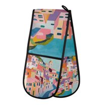 Yayeee Double Oven Mitt Kitchen Heat Resistant Baking 35" x7" Quilted Glove, Abstract Painting